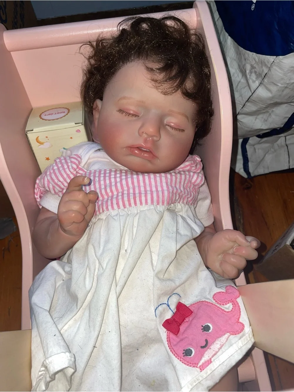 Reborn Sleeping Baby Doll in Pink and White Outfit